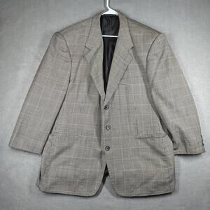 Jeffrey Banks Men's 100% Wool Suit Jacket 46R Gray Plaid Sports Jacket VTG EUC